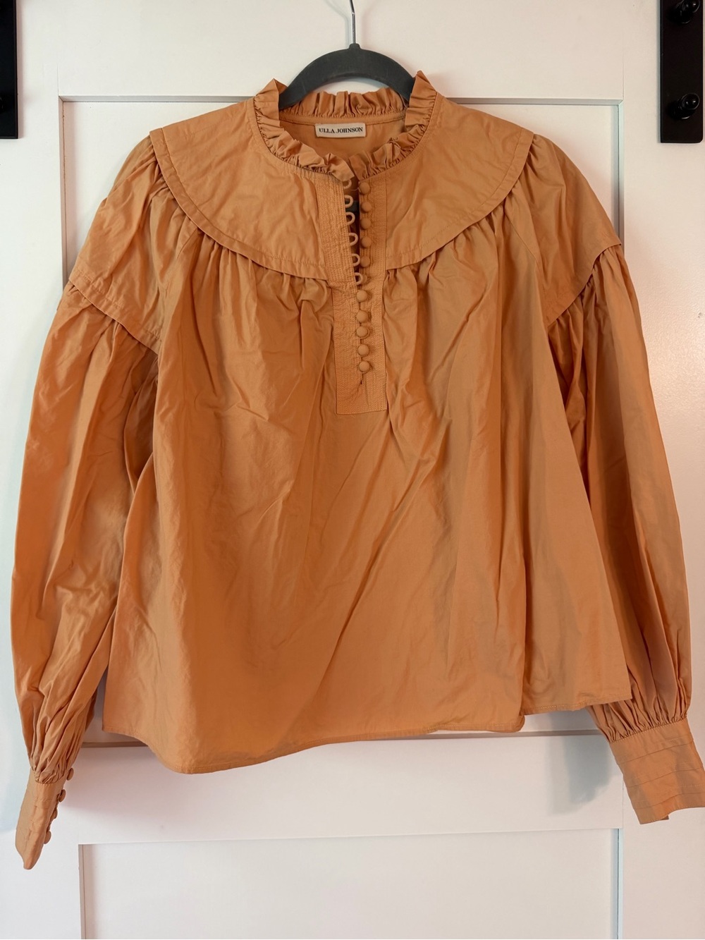 Ulla Johnson Caramel Ruffle-Yoke Button Placket Blouse